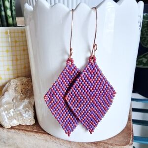 BOGO EARRINGS Vibrant Purple & Pink Seed Bead Diamond Drop Earrings